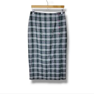Vintage 90s Rear Ends Inc Plaid Wool-Blend Midi Skirt Sz 10 Preppy Academia